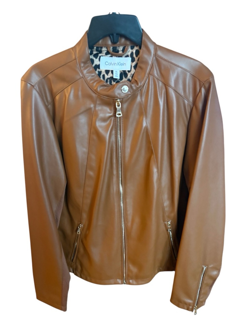 Calvin Klein Women's Camel Brown Faux Leather Zip Jacket